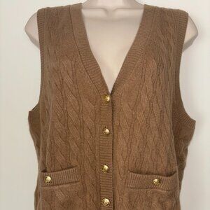 NWT J Crew Cashmere Brown Button Down Vest w/Pockets Size XL